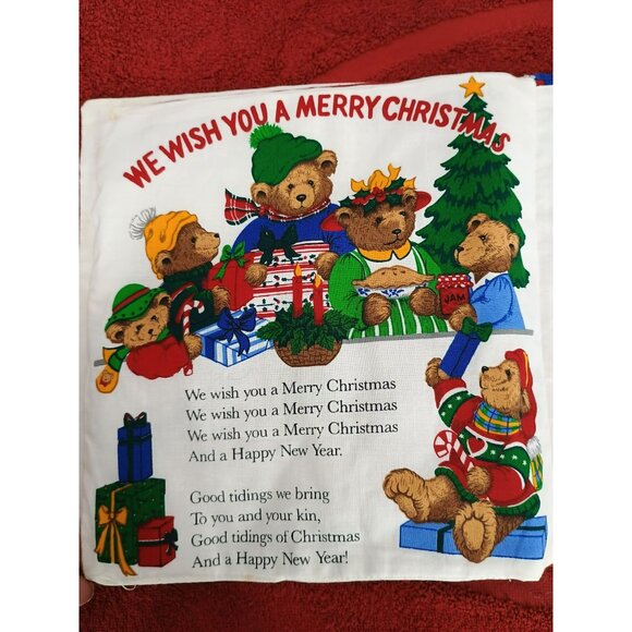 Merry Christmas Songbook Fabric Childrens Holiday Book With Illustrated Teddy Be - Picture 6 of 10